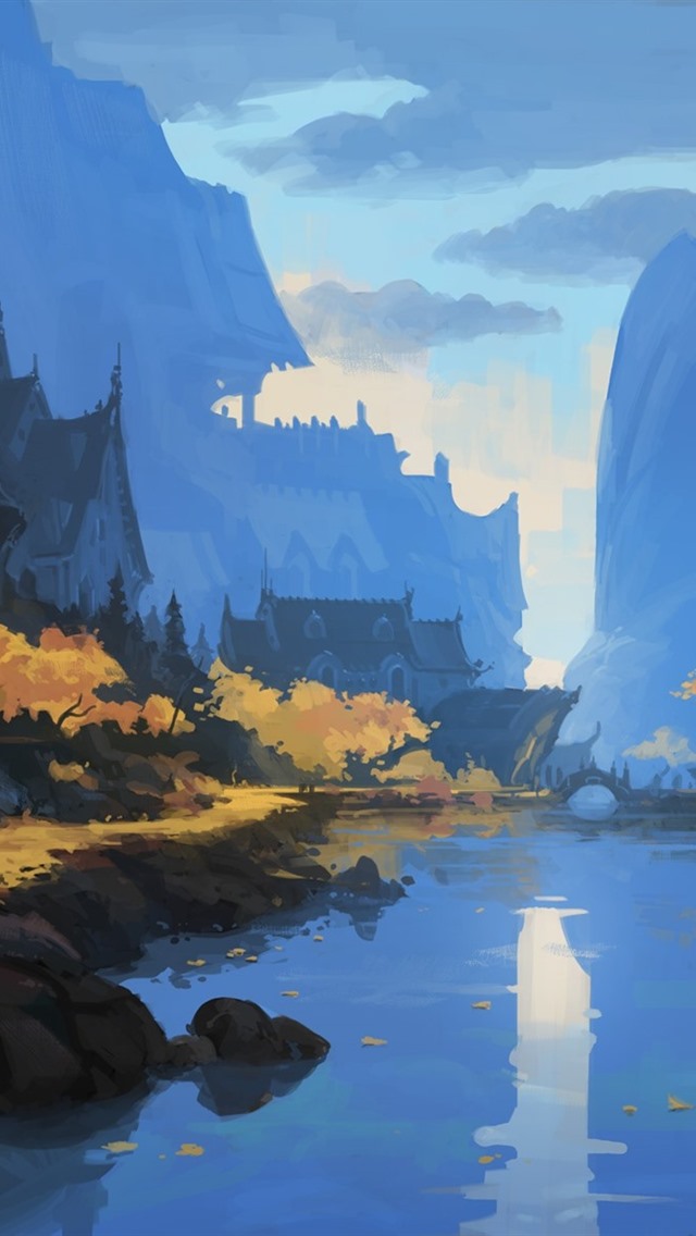 Iphone Wallpaper Watercolor Painting, Village, River, - Illustration - HD Wallpaper 