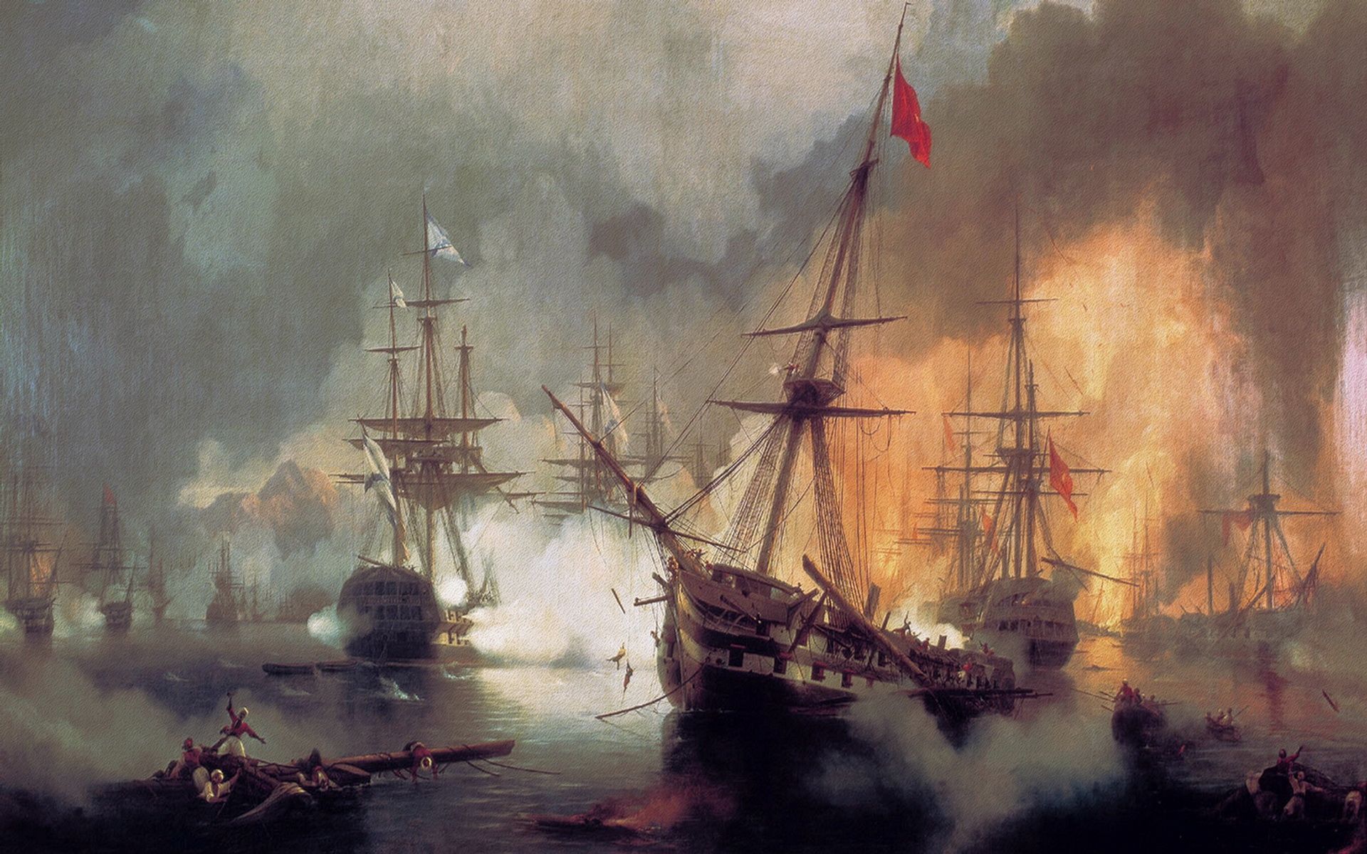 Battle Pirates Fire Oil Painting Hd Wallpapers Desktop - Old Paintings Wallpaper Hd - HD Wallpaper 