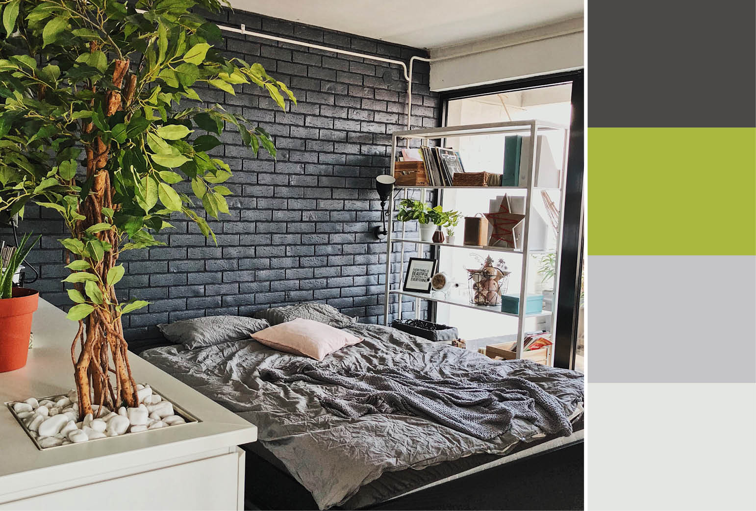 Black Brick Bedroom - Accent Wall - HD Wallpaper 