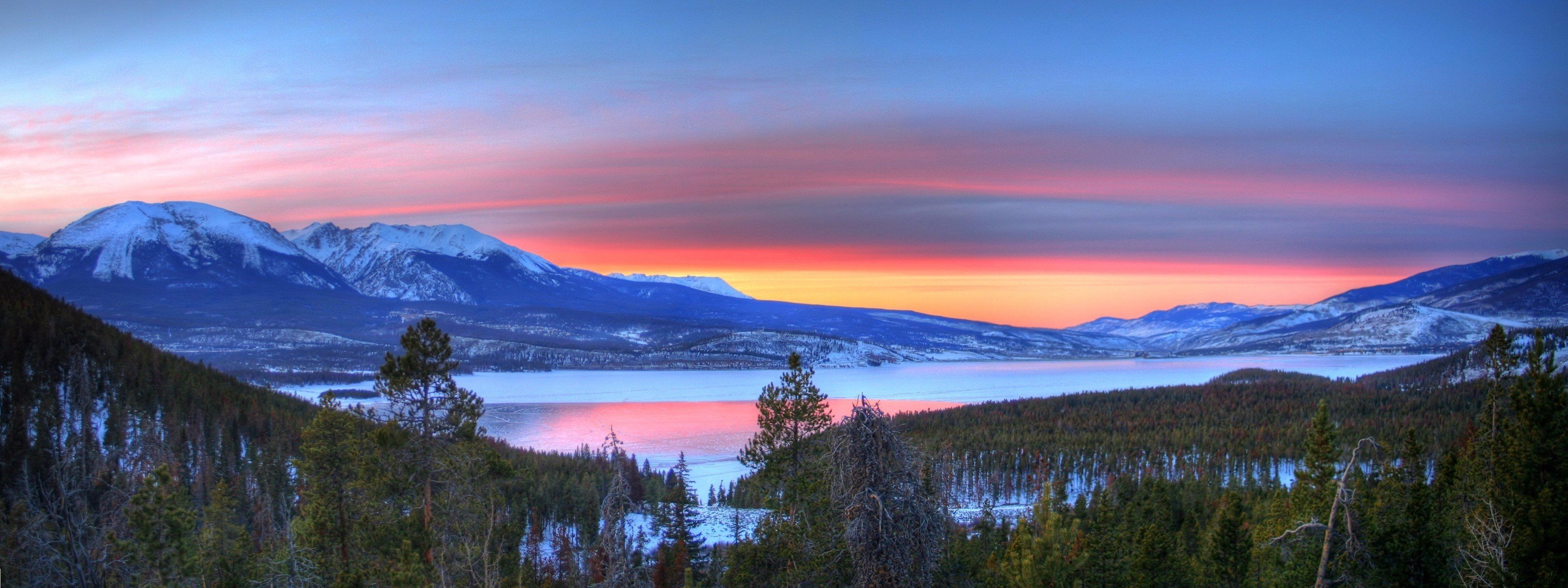 Best Winter Wallpaper Id - Lake With Sunset And Mountains - HD Wallpaper 