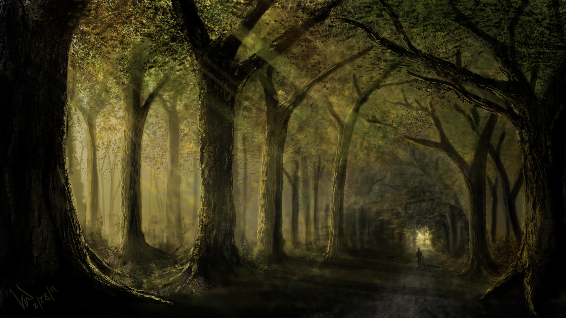 Painting Art Wallpapers [wallpaper Wednesday] - Deep Forest Dark Painting - HD Wallpaper 