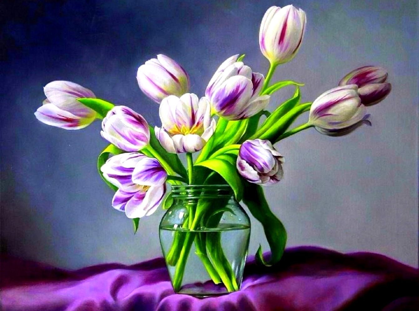 Flowers Feel Tulips Beautiful Flowers Paintings Love - Painting Beautiful Flower Vase - HD Wallpaper 