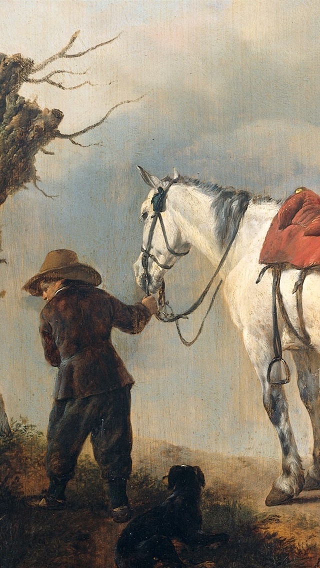 Iphone Wallpaper White Horse, Oil Painting - Public Domain Western Paintings - HD Wallpaper 