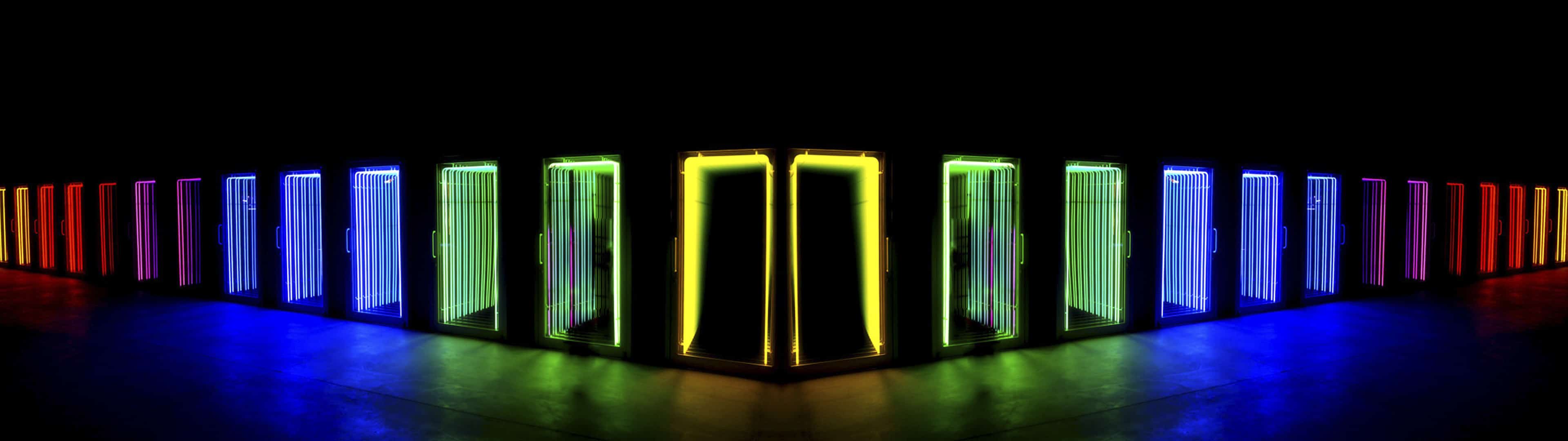 Neon Light Doors Dual Monitor Wallpaper - Dual Monitor Wallpaper Neon - HD Wallpaper 