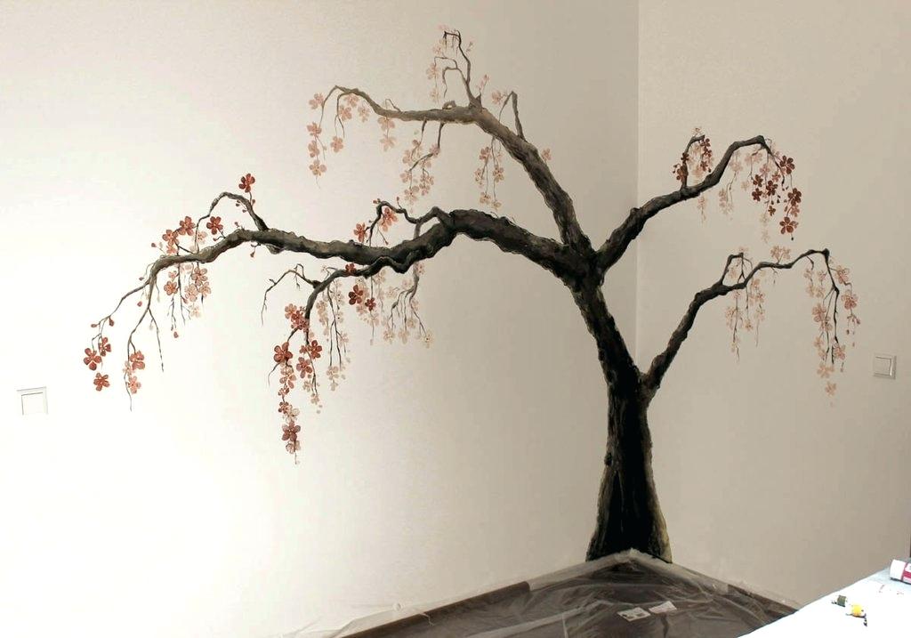 Tree Painting Desktop Wallpaper Wall Paintings - Cherry Blossom Trees Painted On Walls - HD Wallpaper 