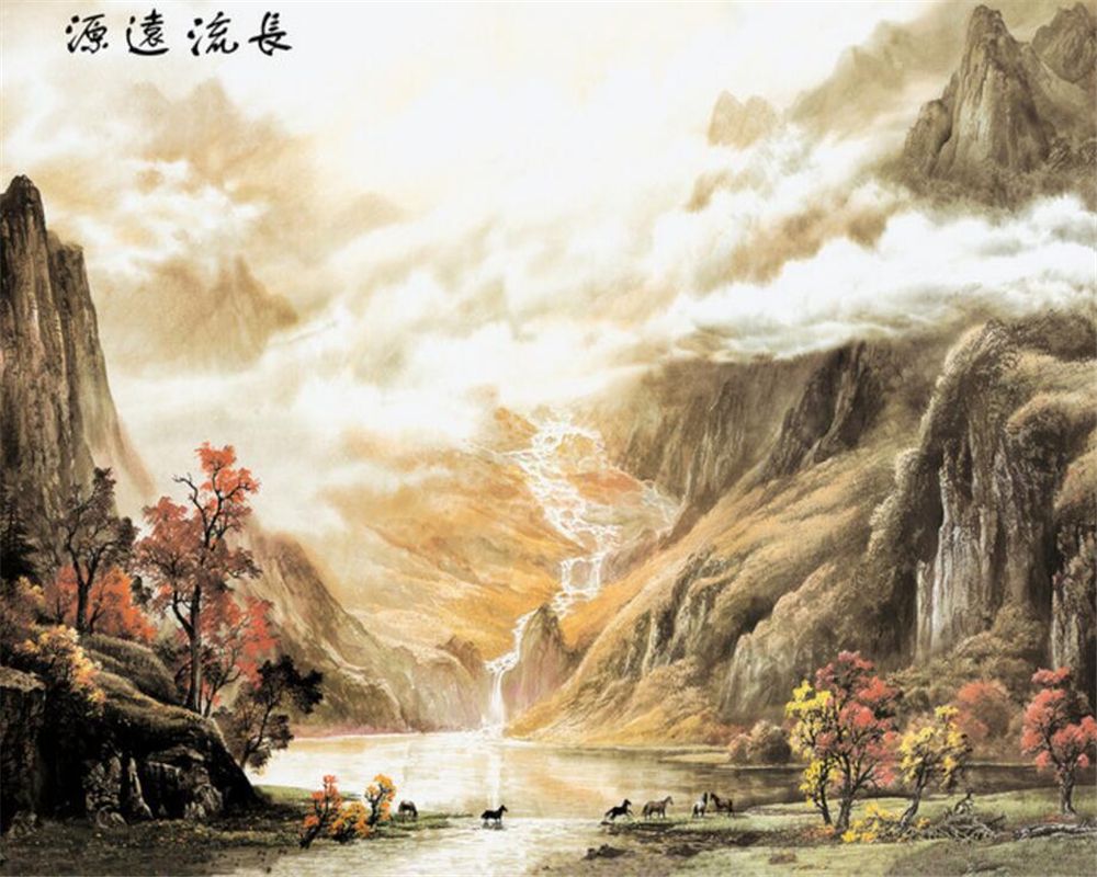 Chinese Mountain Water Painting - HD Wallpaper 