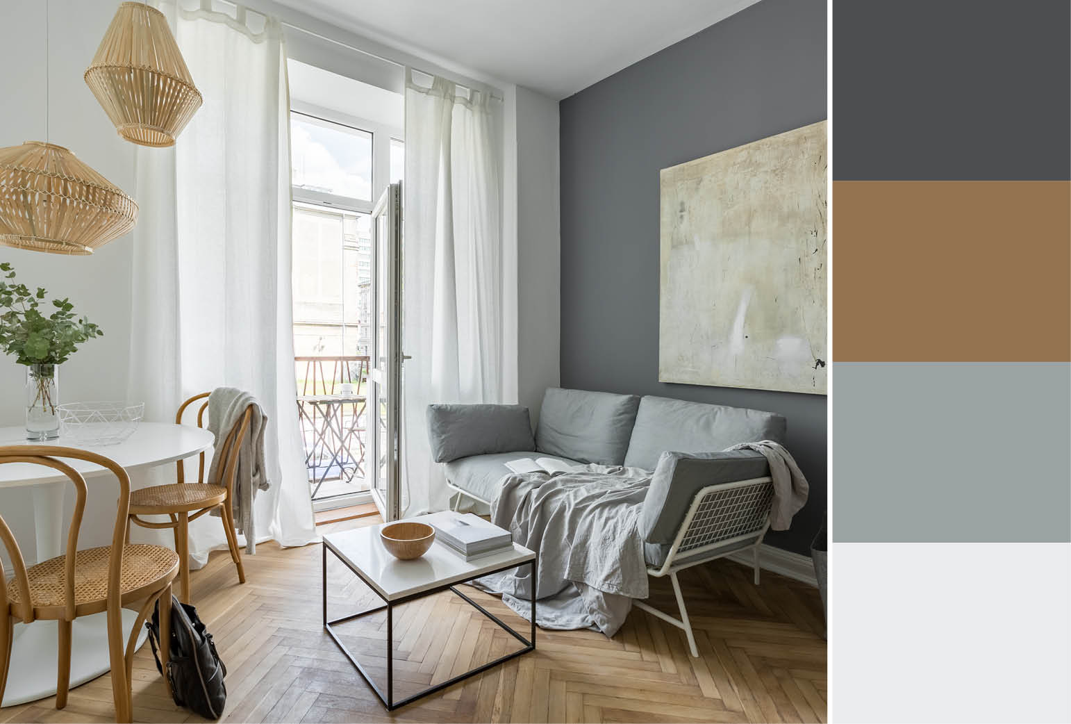 Dark Gray Wall - Scandinavian Wood Living Room - HD Wallpaper 