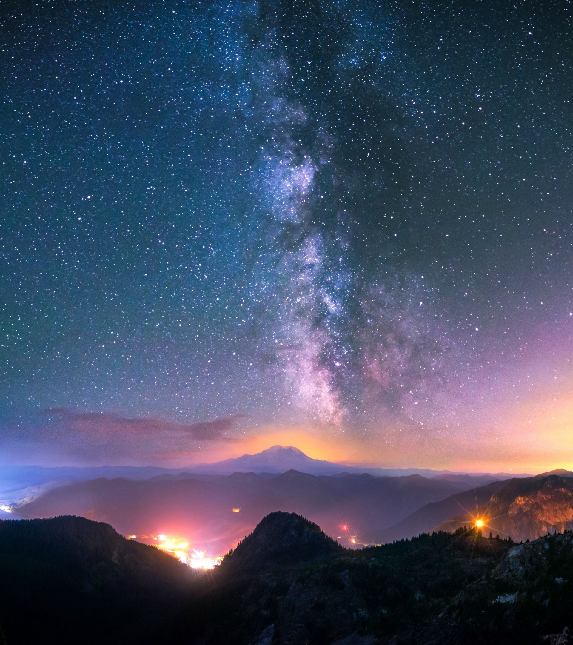 Nebula, Stars, Lights, Mountain - Artistic Photos Of Nature - HD Wallpaper 