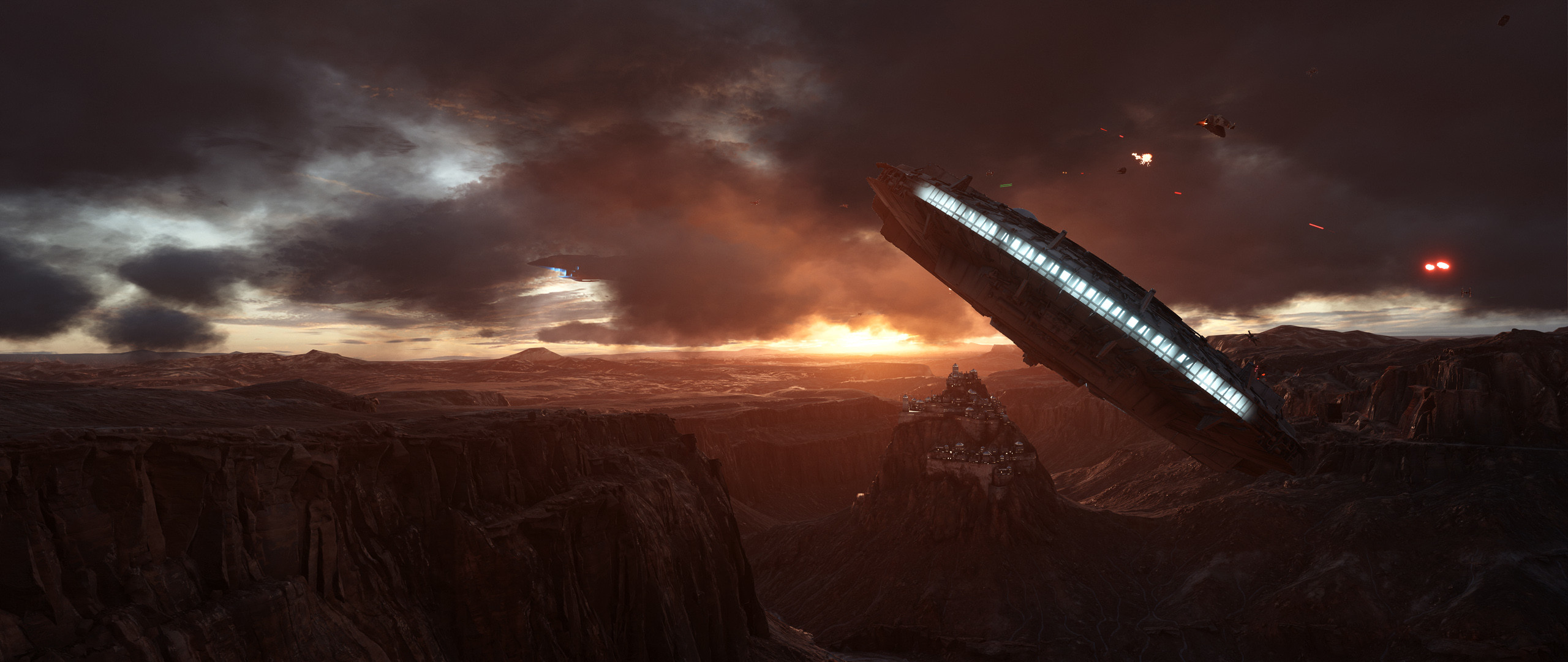 2560x1080, Millennium Falcon Star Wars Battlefront - Millenium Falcon Wallpaper Dual Monitor - HD Wallpaper 