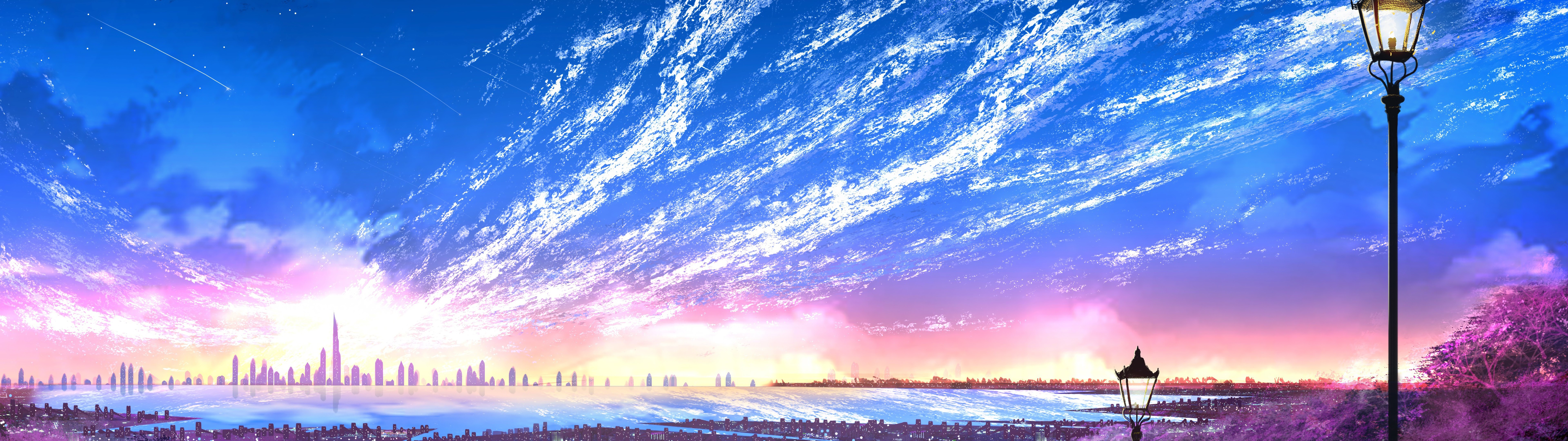 Sky, City, Scenery, Horizon, Landscape, Anime, 8k, - Anime Image Landscape Hd - HD Wallpaper 