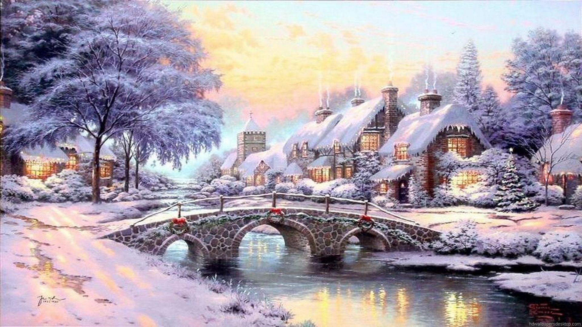 Thomas Kinkade Winter - HD Wallpaper 
