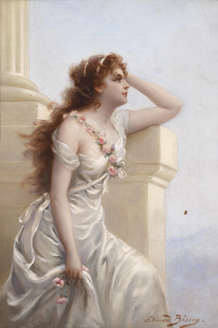 Edouard Bisson A Young Beauty With A Wreath Of Roses - HD Wallpaper 
