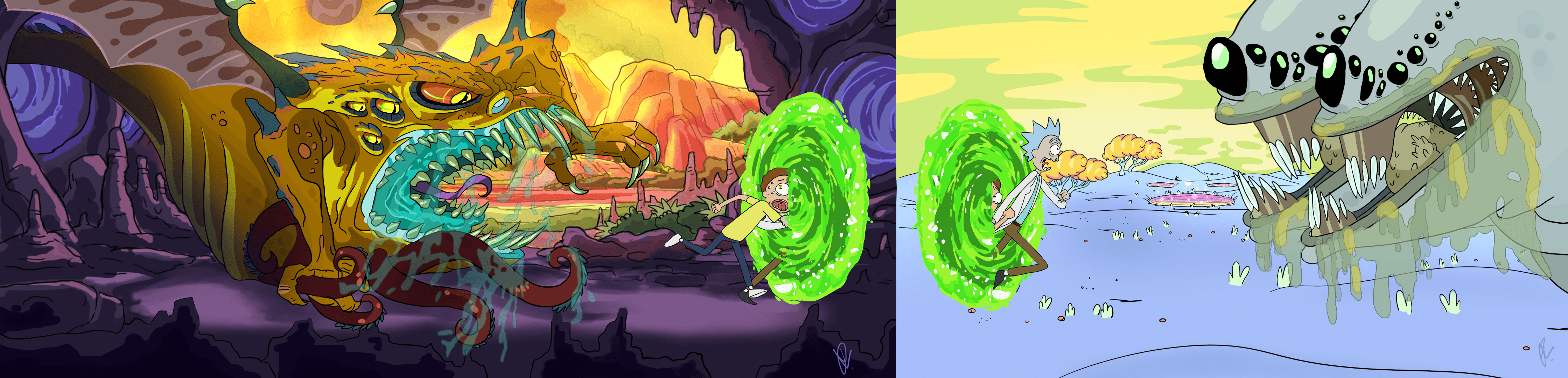 Funny Dual Screen Png - Rick And Morty Dual Monitor - HD Wallpaper 