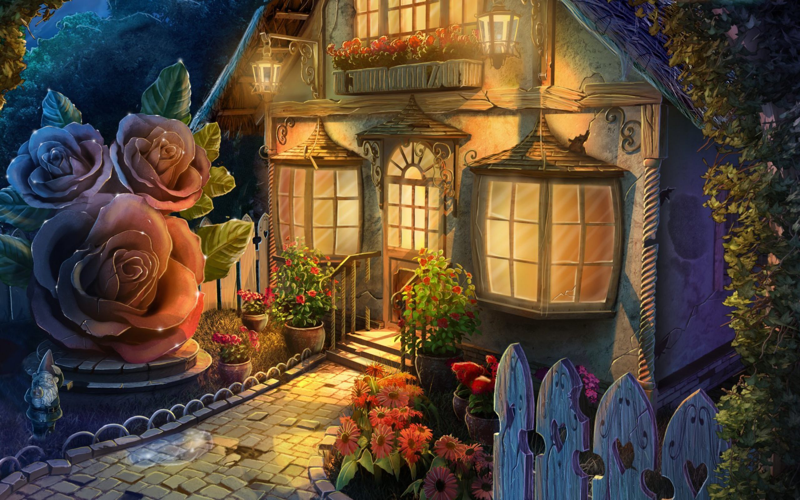 Fantasy Garden At Night - HD Wallpaper 