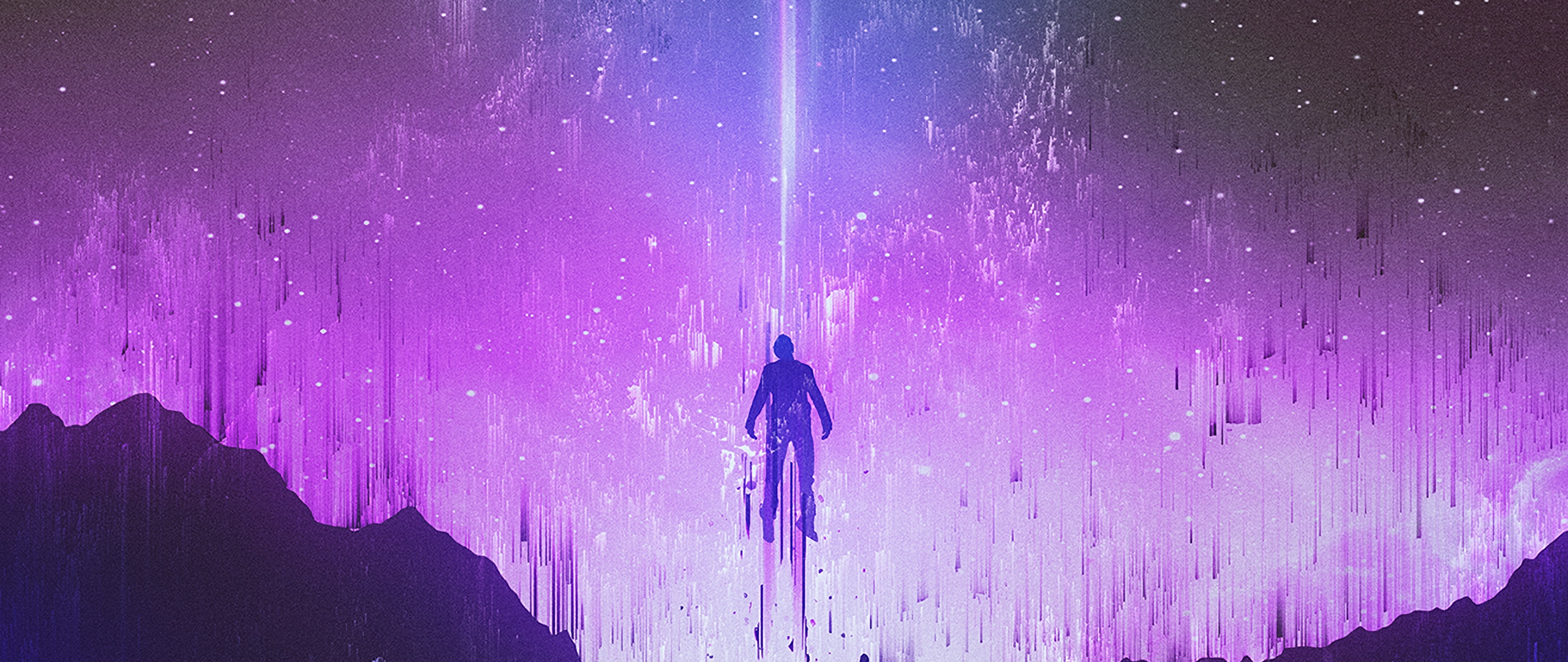 Wallpaper Silhouette, Levitation, Glitch, Mountains, - 1080p Glitch Wallpaper Hd - HD Wallpaper 