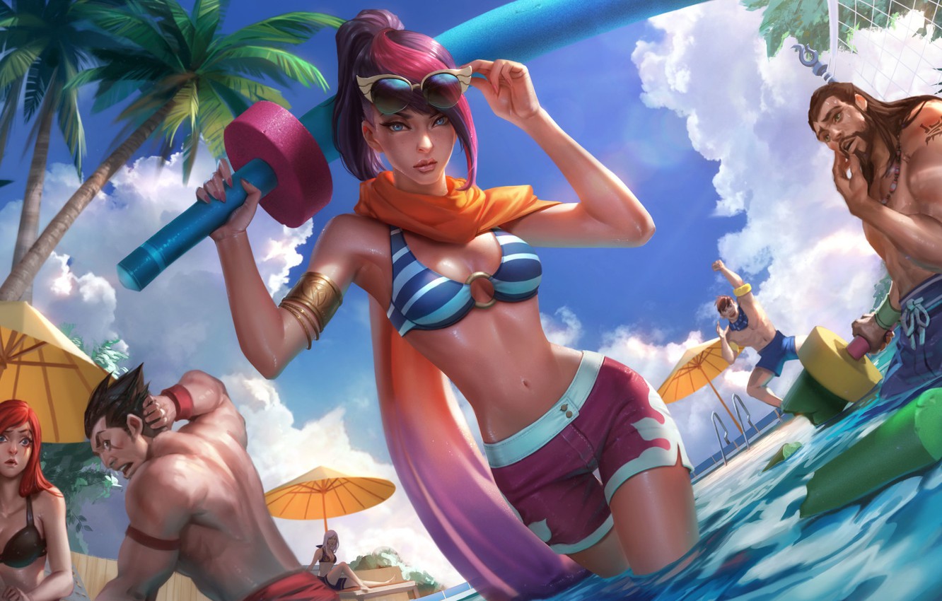 Photo Wallpaper Pool, League Of Legends, Pool Party - Lol Skin Pool Party - HD Wallpaper 