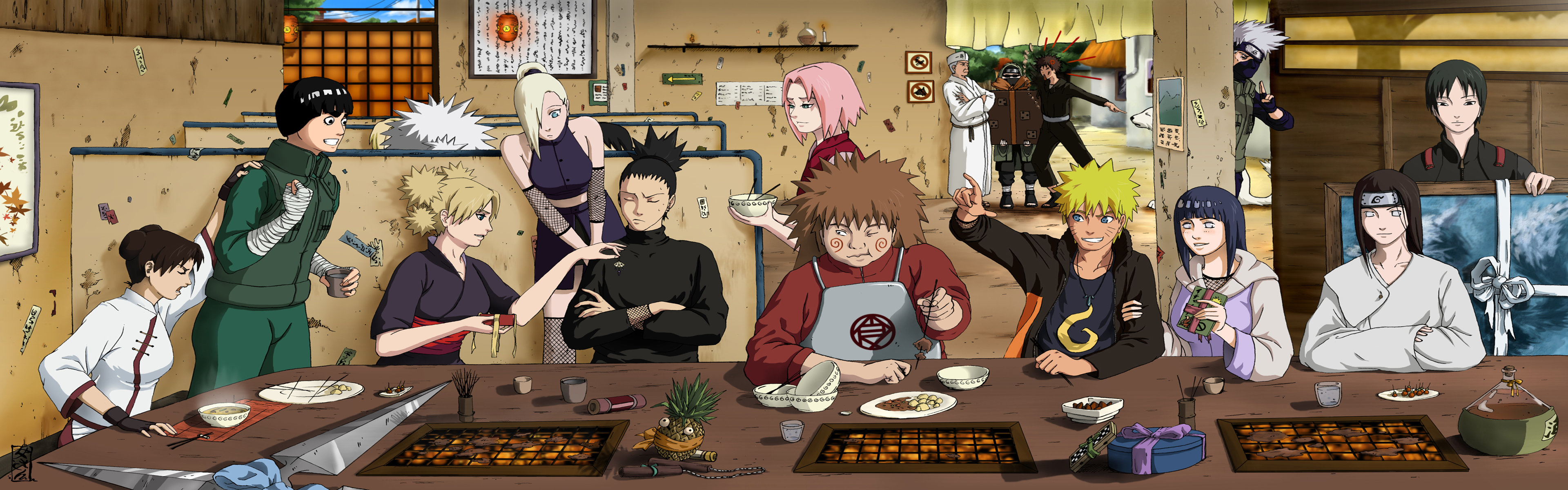 High Resolution Naruto Dual Monitor Background Id - Naruto Version Of The Last Supper - HD Wallpaper 