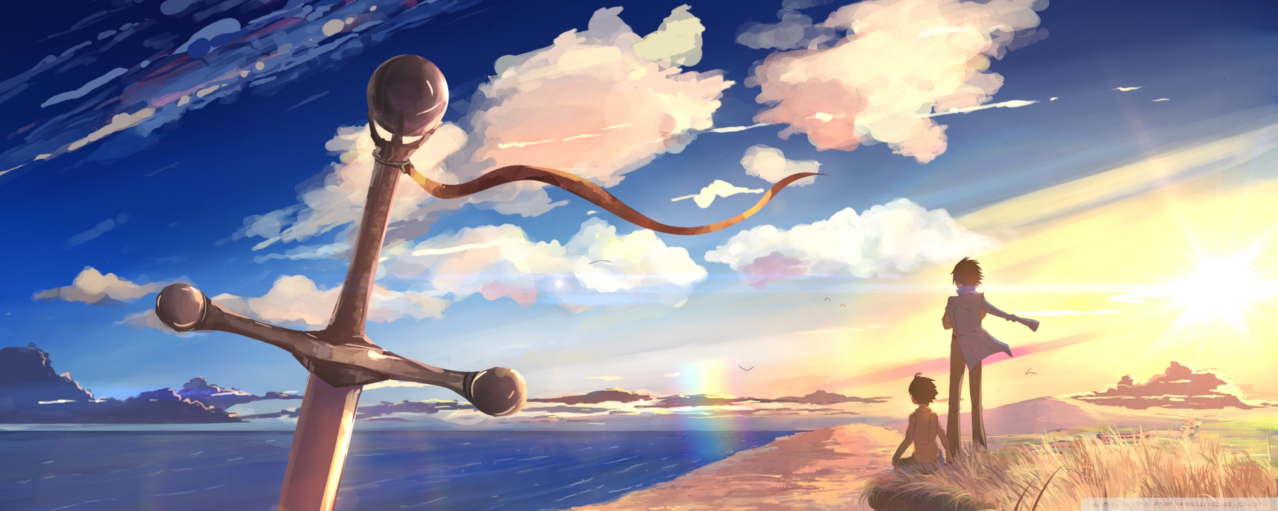 Sword Anime Scene Hd Desktop Wallpaper High Definition - Anime 2 Monitor Background - HD Wallpaper 