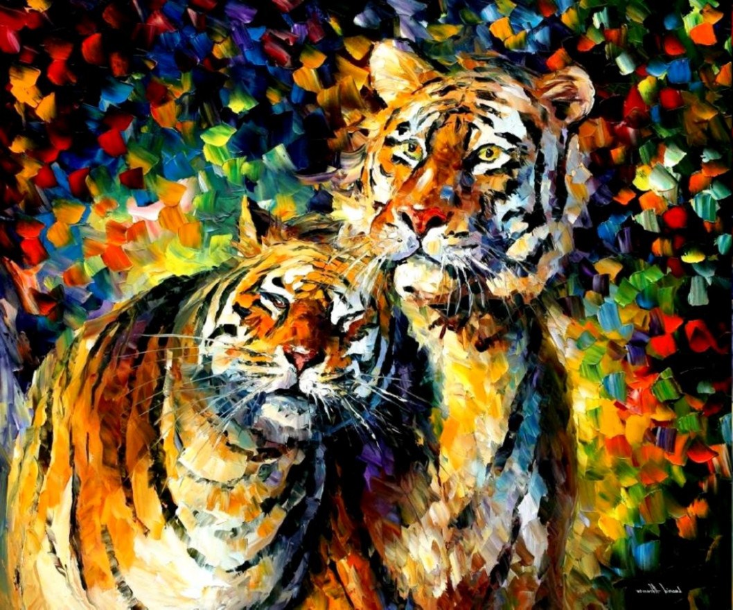 Tiger Painting Leonid Afremov Animals Colorful Wallpapers - Painting Leonid Afremov Hd - HD Wallpaper 