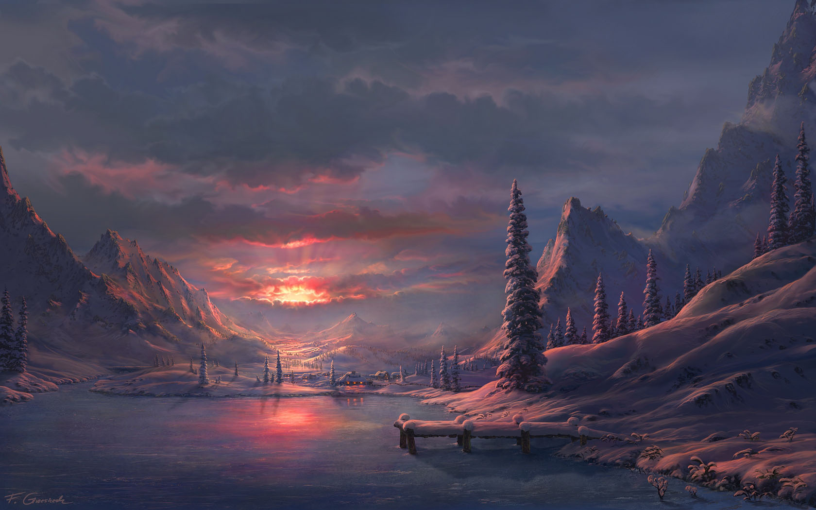Snow Mountains Sunset - HD Wallpaper 