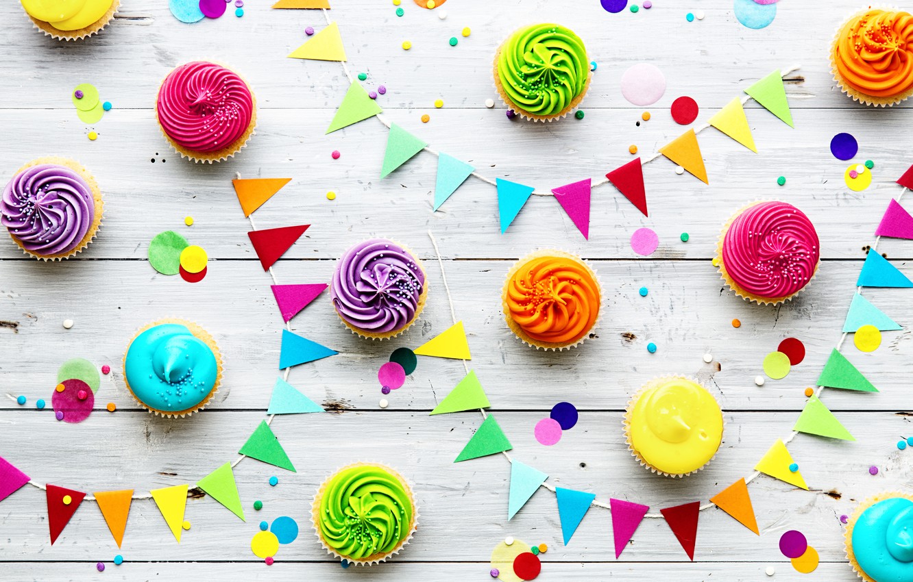 Photo Wallpaper Candles, Colorful, Rainbow, Cake, Cream, - Colorful Cupcakes Background - HD Wallpaper 
