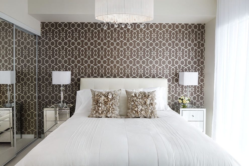 Pattern Wallpaper Bedroom Contemporary With Decoration - Modern Wallpaper Bedroom Accent Walls - HD Wallpaper 