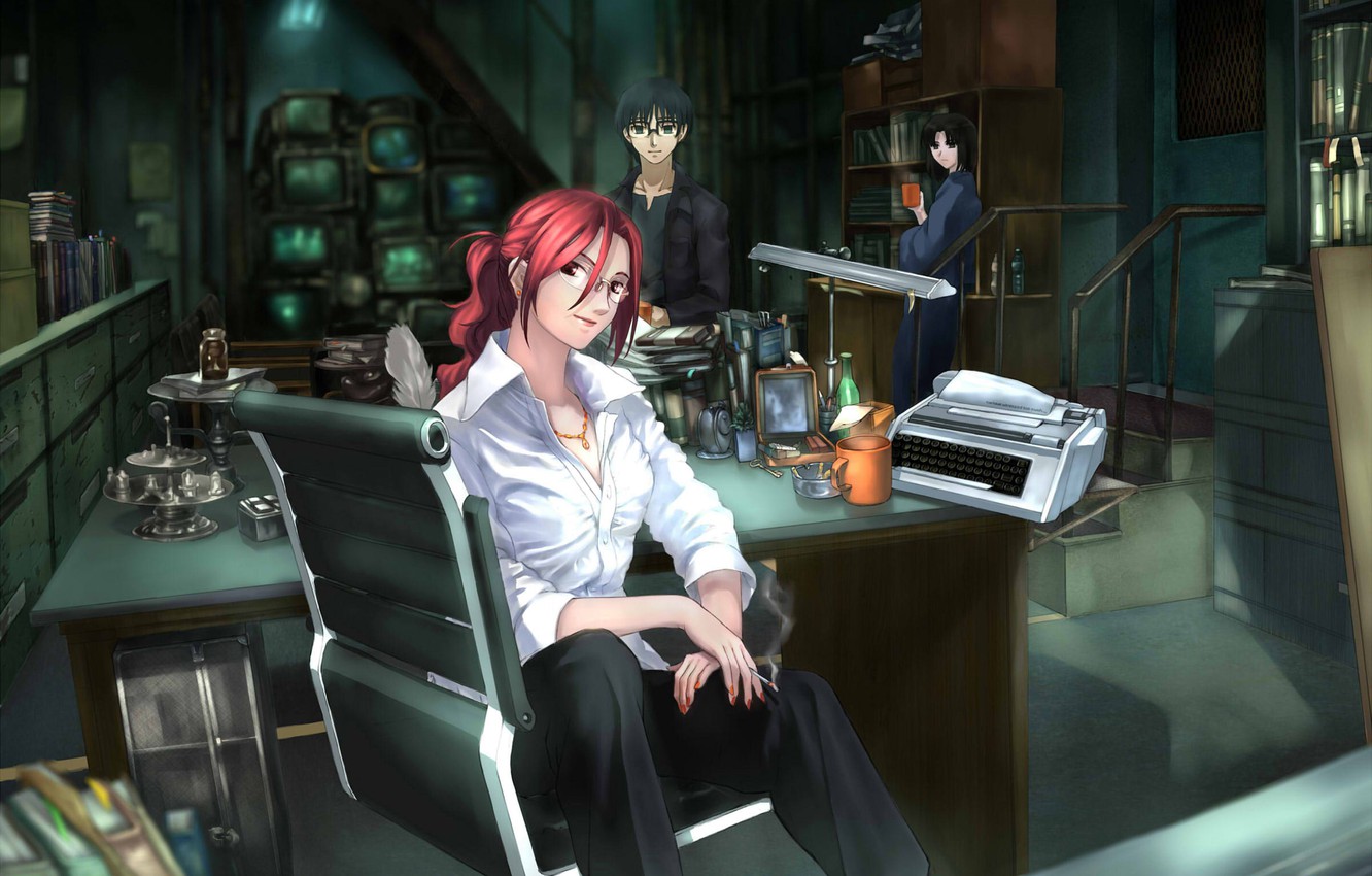 Photo Wallpaper Girls, Glasses, Cigarette, Guy, Three, - Kara No Kyoukai Kokuto - HD Wallpaper 