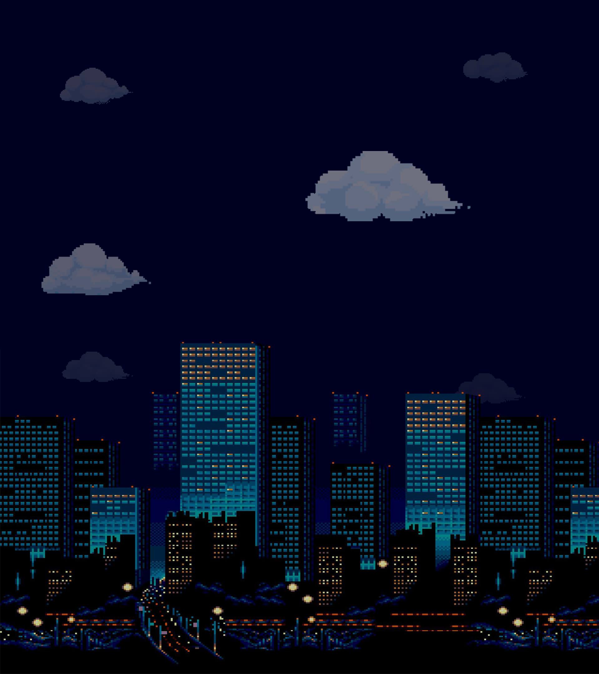 Stacked Monitor Wallpaper - Pixel Art City Night - HD Wallpaper 