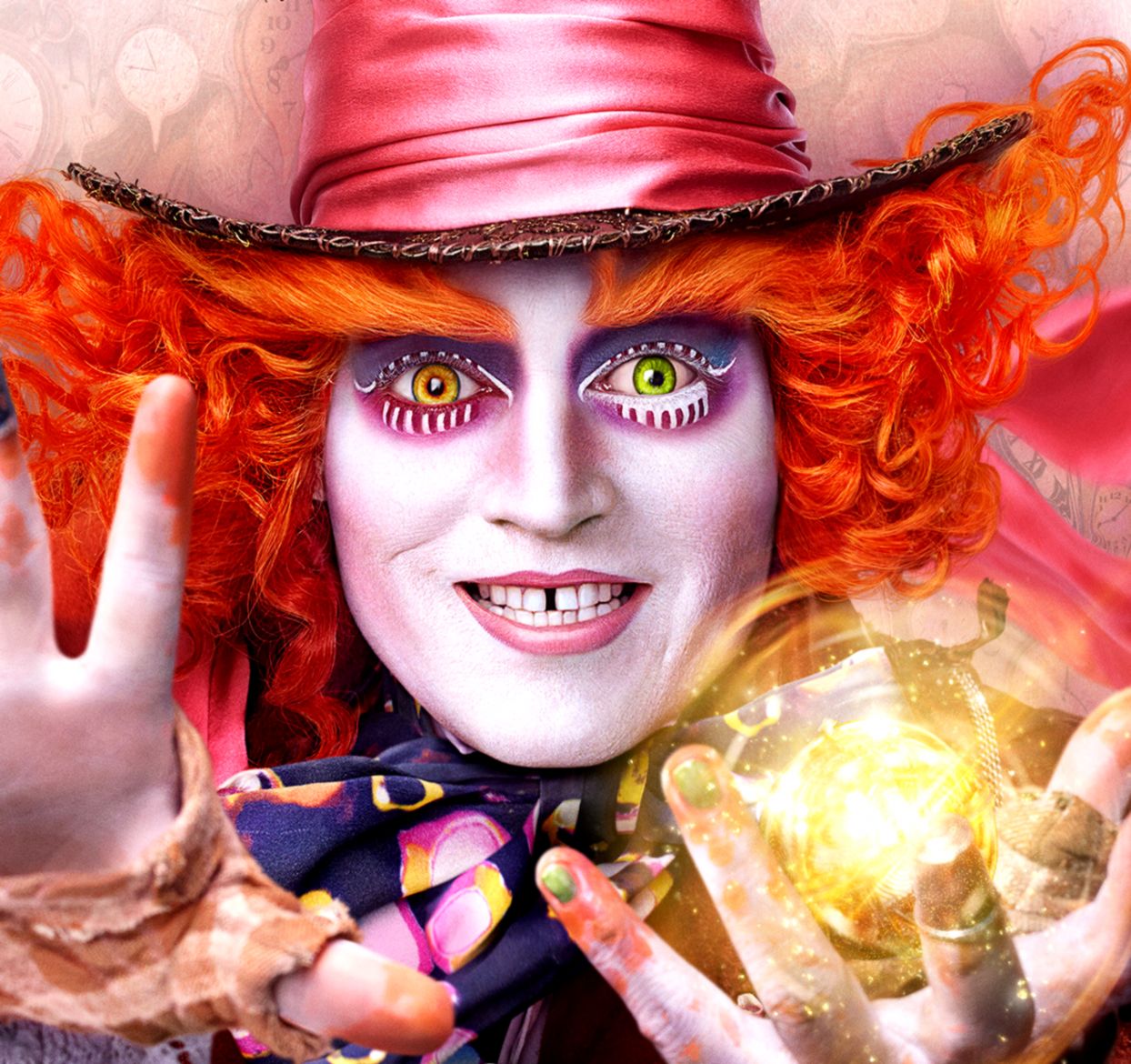 Alice Through The Looking Glass 2016 Mad Hatter Wallpaper - Mad Hatter's Make Up Alice In Wonderland - HD Wallpaper 