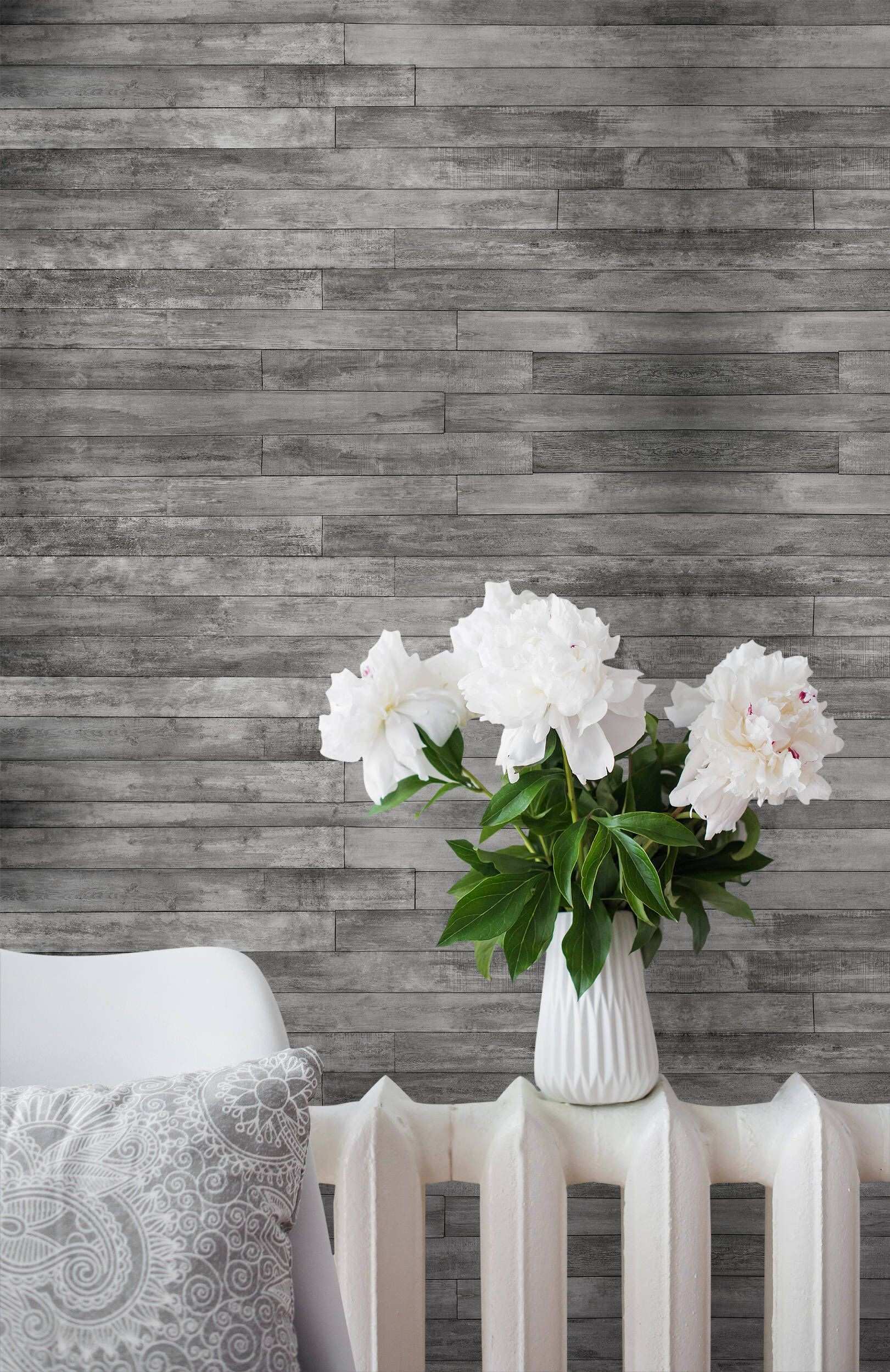 Distressed Wall Decor Beautiful Self Adhesive Removable - Rustic Wood And Flowers - HD Wallpaper 