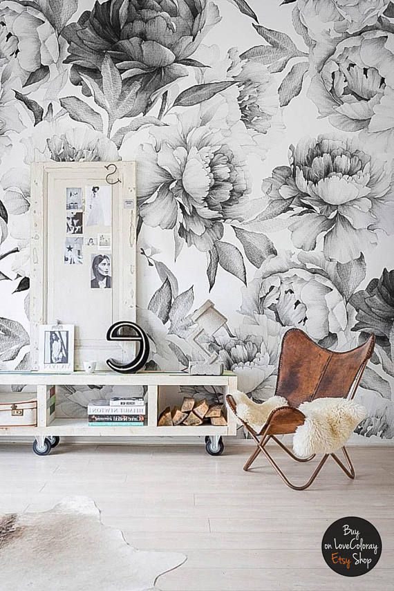 Black And White Peony Wall Decal - HD Wallpaper 