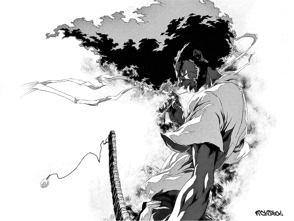 Afro Samurai - Afro Samurai Black And White - HD Wallpaper 