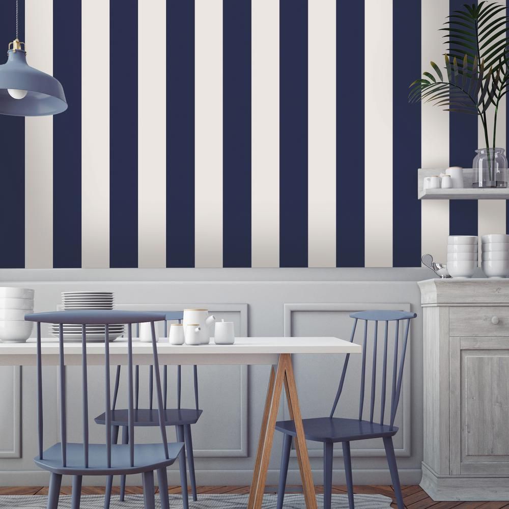 Removable Stripe Wallpaper Navy Blue - HD Wallpaper 