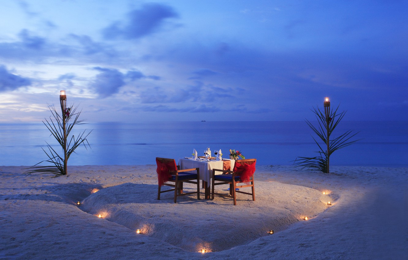 Photo Wallpaper Beach, The Ocean, Romance, The Evening, - Andaman Candle Light Dinner - HD Wallpaper 