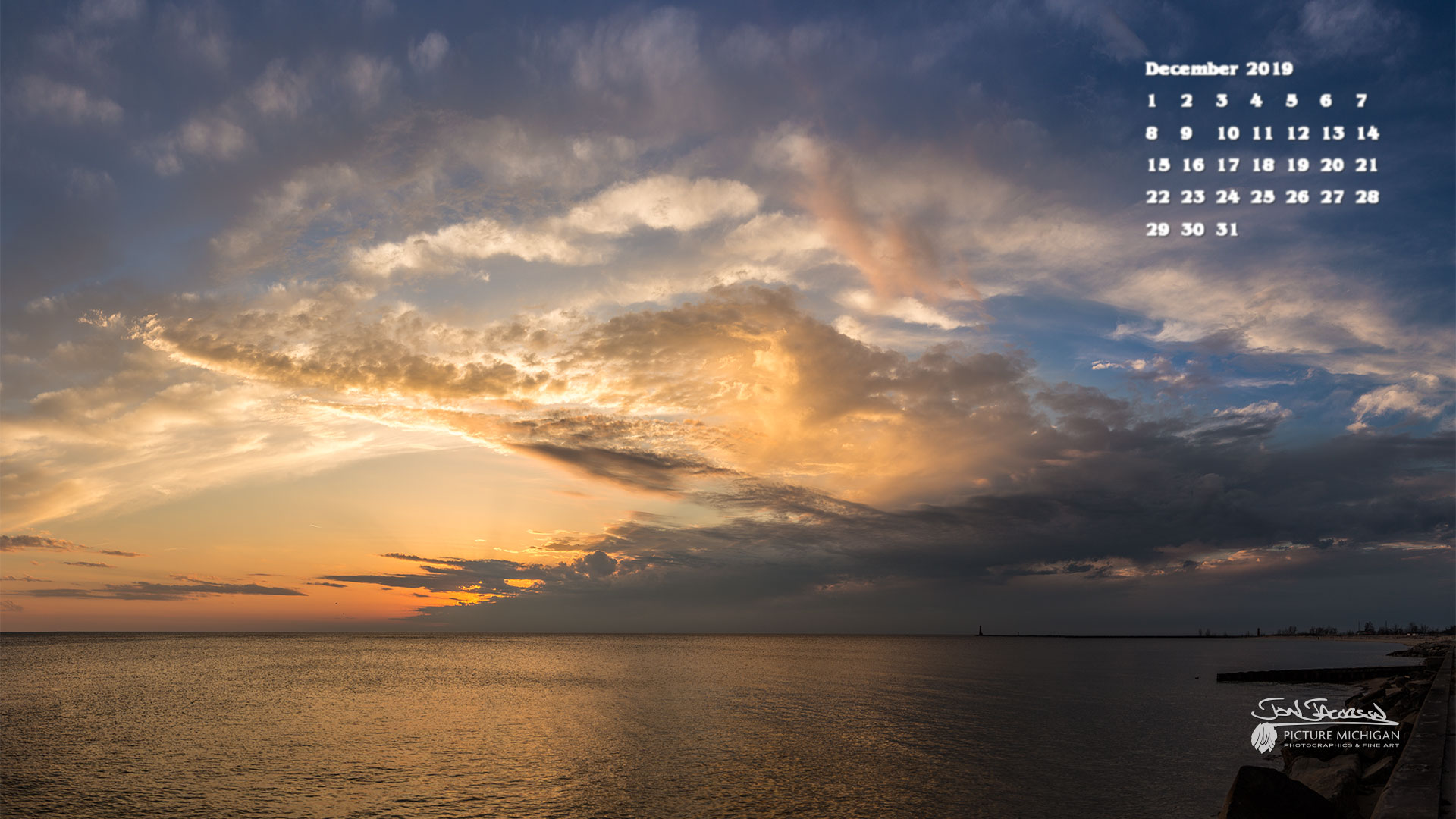 Lake Michigan Sunset - Calendar Wallpaper December 2019 - HD Wallpaper 