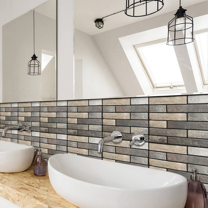 Brick Stone Kitchen Backsplash Tile Peel And Stick - Brick Detail In Bathroom - HD Wallpaper 