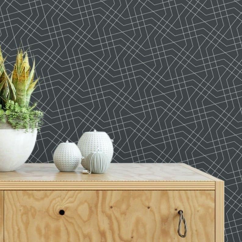 Gray Removable Wallpaper Dark Cute Self Adhesive Geometric - HD Wallpaper 
