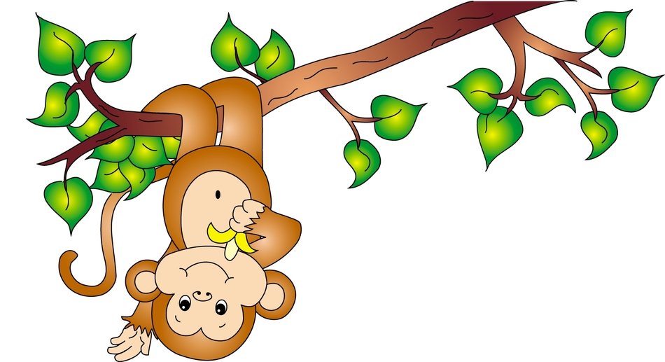 Clipart Of The Cute Monkey Is On A Branch - Swinging Hanging Monkey Clipart - HD Wallpaper 
