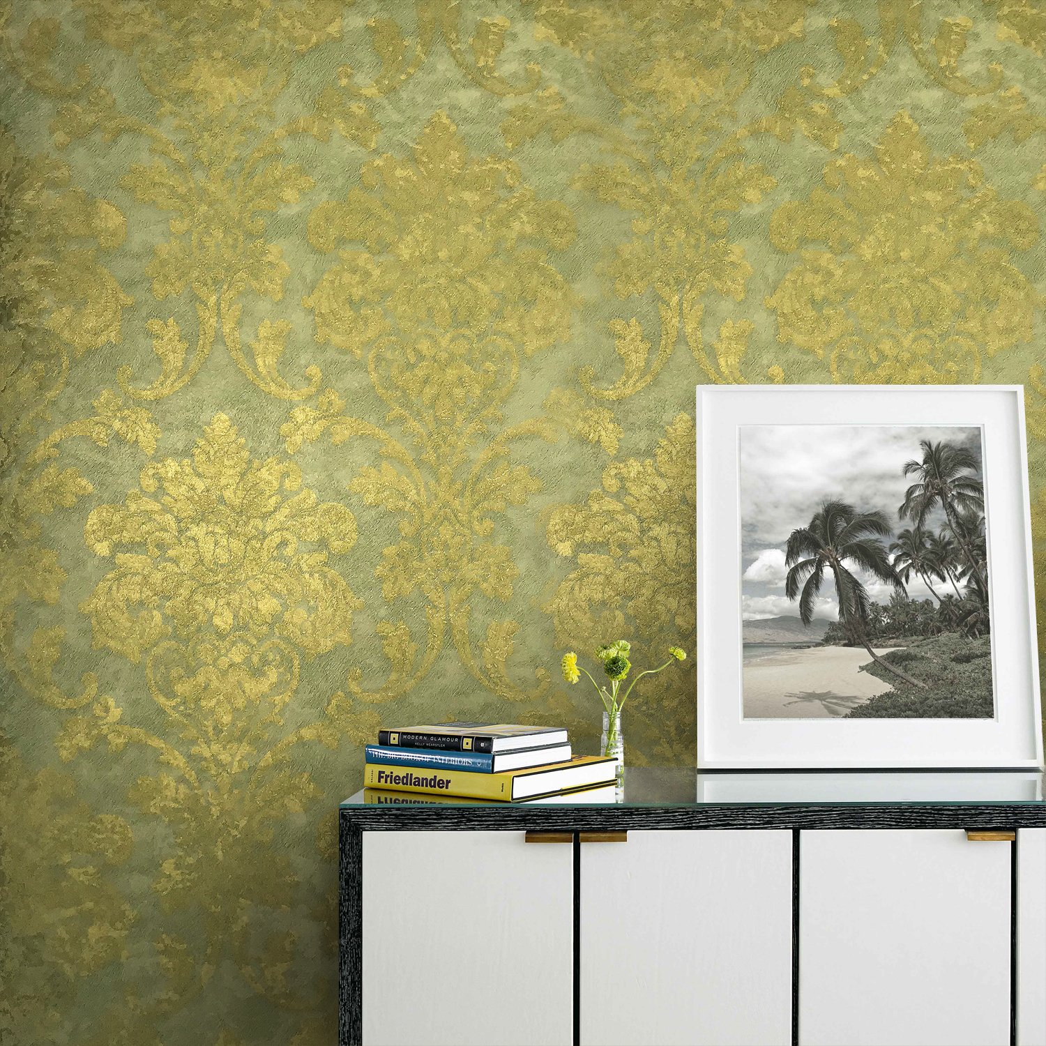 Interior Wallpaper Green Gold - HD Wallpaper 