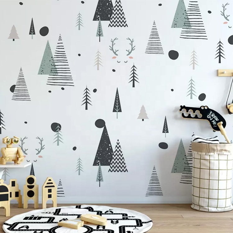 Modern Design Cartoon Tree Wallpaper For Wall Self - Watercolour Wall Decals - HD Wallpaper 