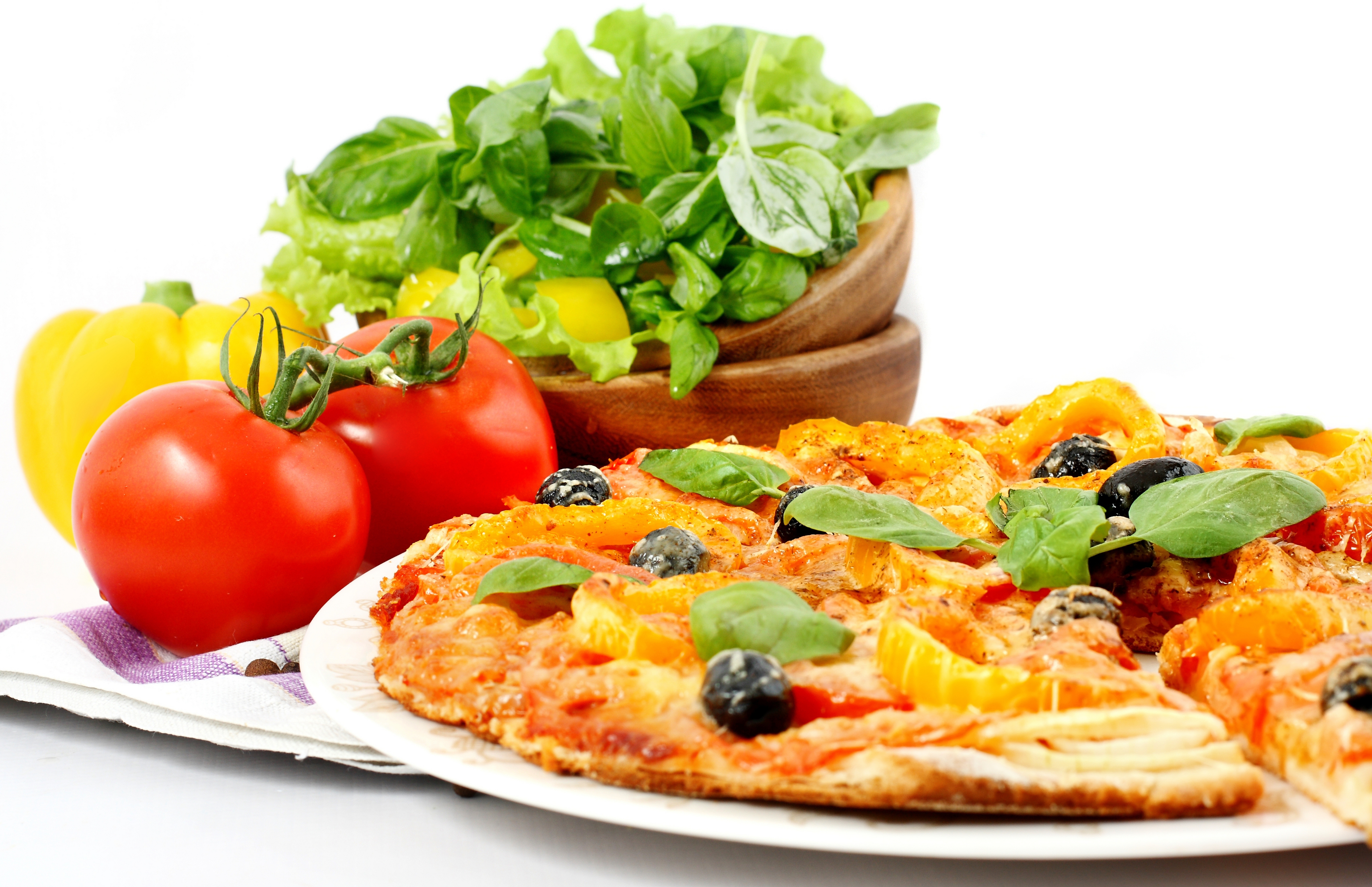 Cheese And Tomato Pizza With Salad - HD Wallpaper 