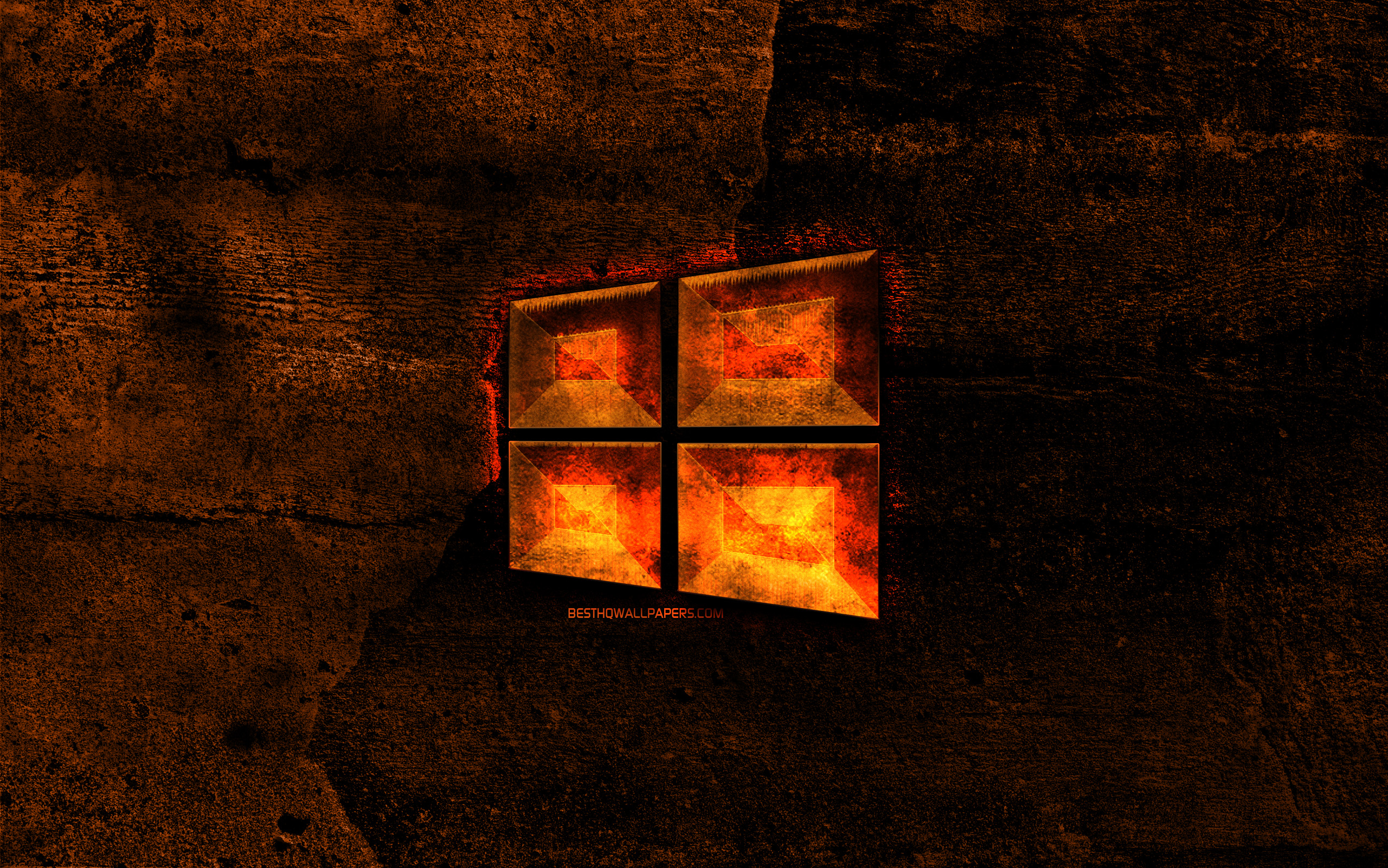 Windows 10 Fiery Logo, Orange Stone Background, Windows, - Windows 10 Orange Background - HD Wallpaper 