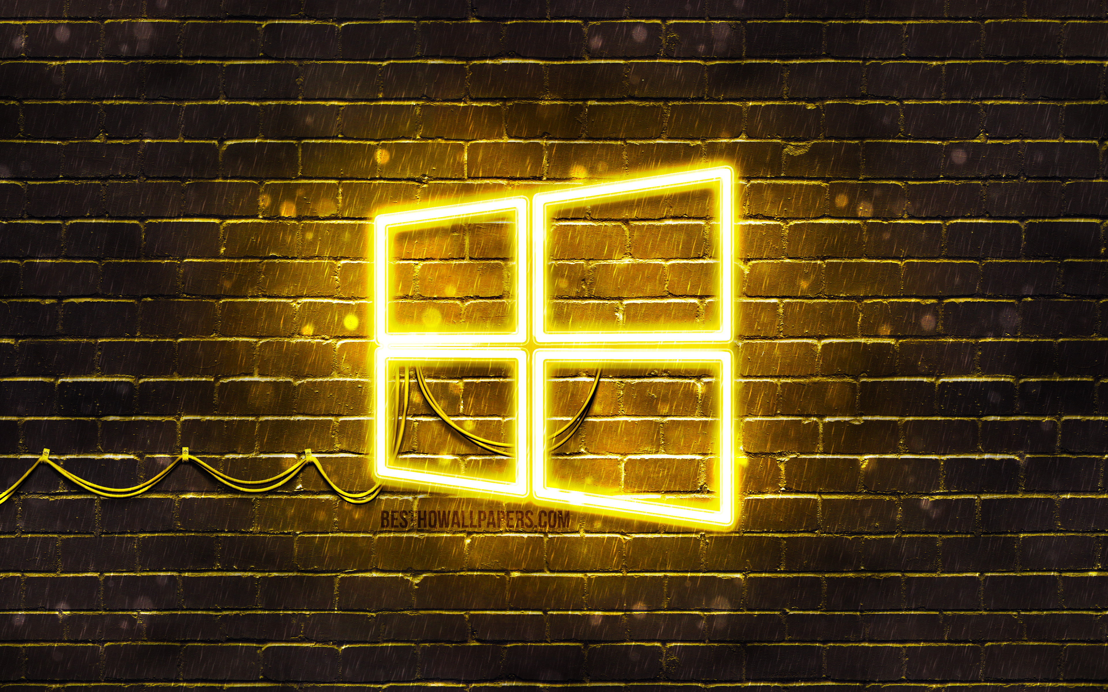 Windows 10 Yellow Logo, 4k, Yellow Brickwall, Windows - Desktop Windows 10 Wallpaper 4k - HD Wallpaper 