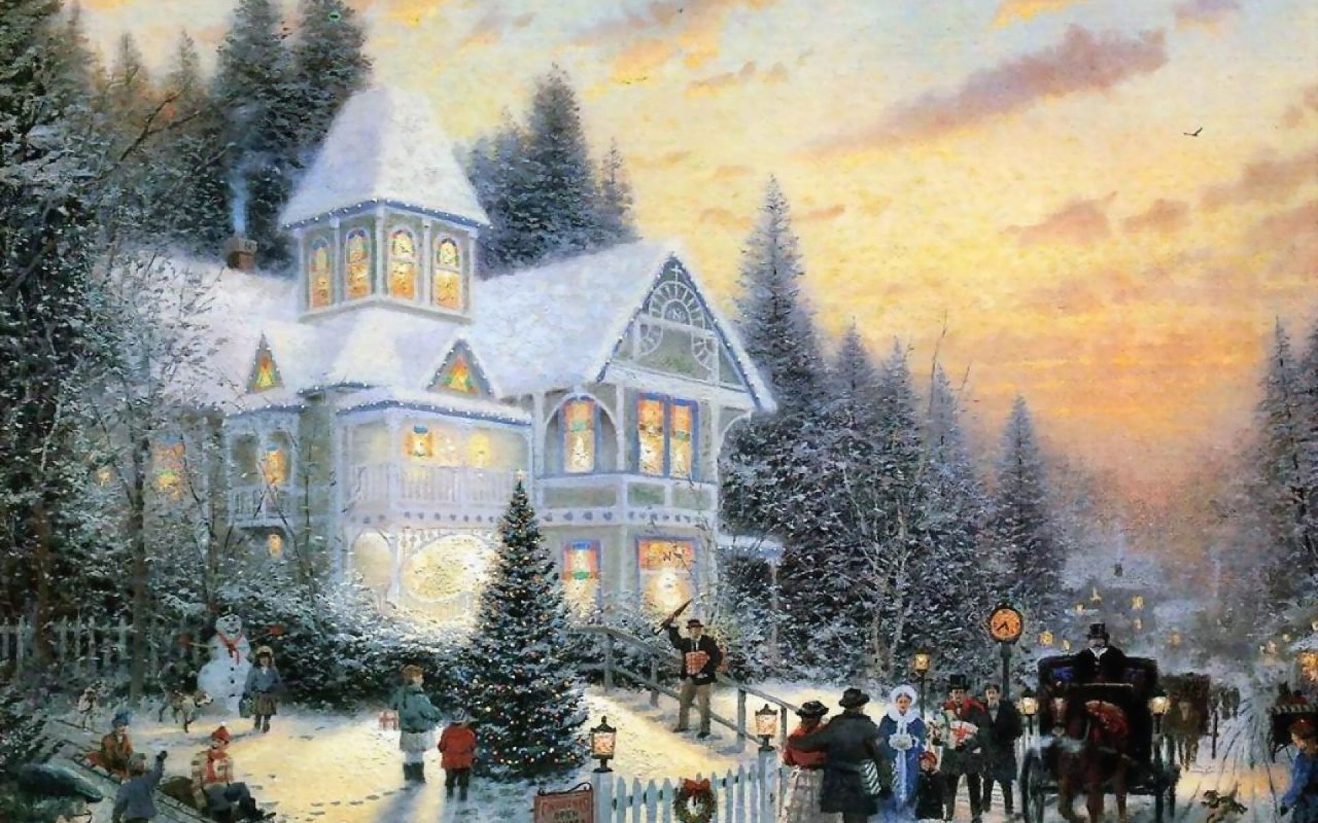 Christmas Wallpaper Thomas Kinkade - HD Wallpaper 