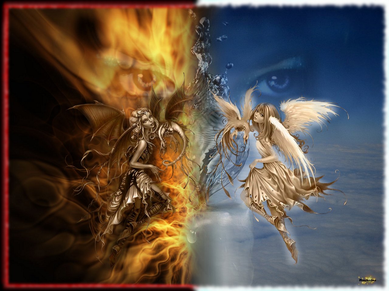 Angel Vs Devil Background - HD Wallpaper 