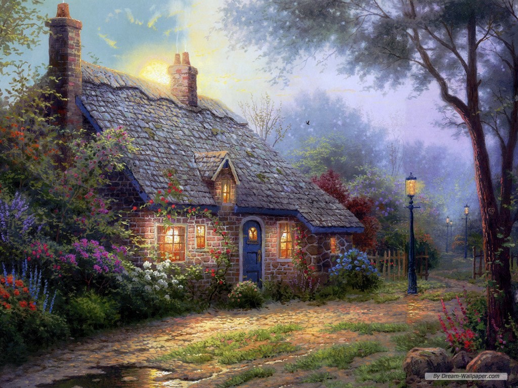 Free Nature Wallpaper - Moonlight Cottage - HD Wallpaper 