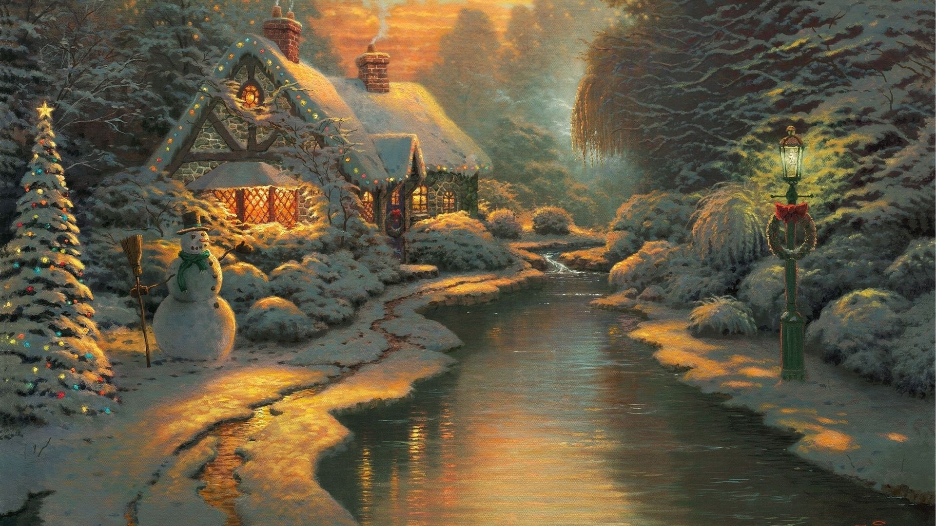 Thomas Kinkade - Thomas Kinkade Christmas Desktop Wallpaper Free - HD Wallpaper 