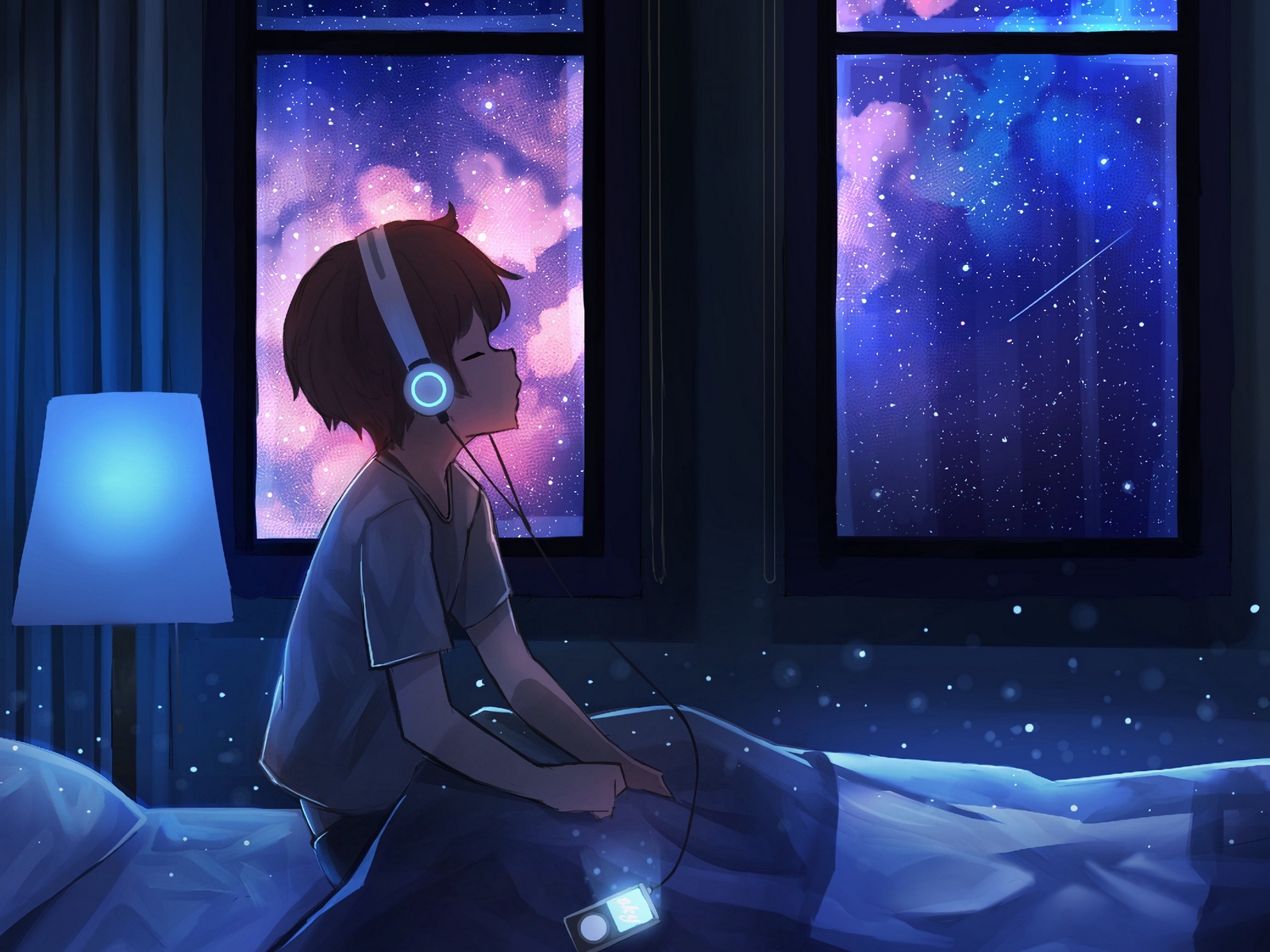 Wallpaper Boy, Night, Headphones, Starry Sky, Art - Art Boy - HD Wallpaper 