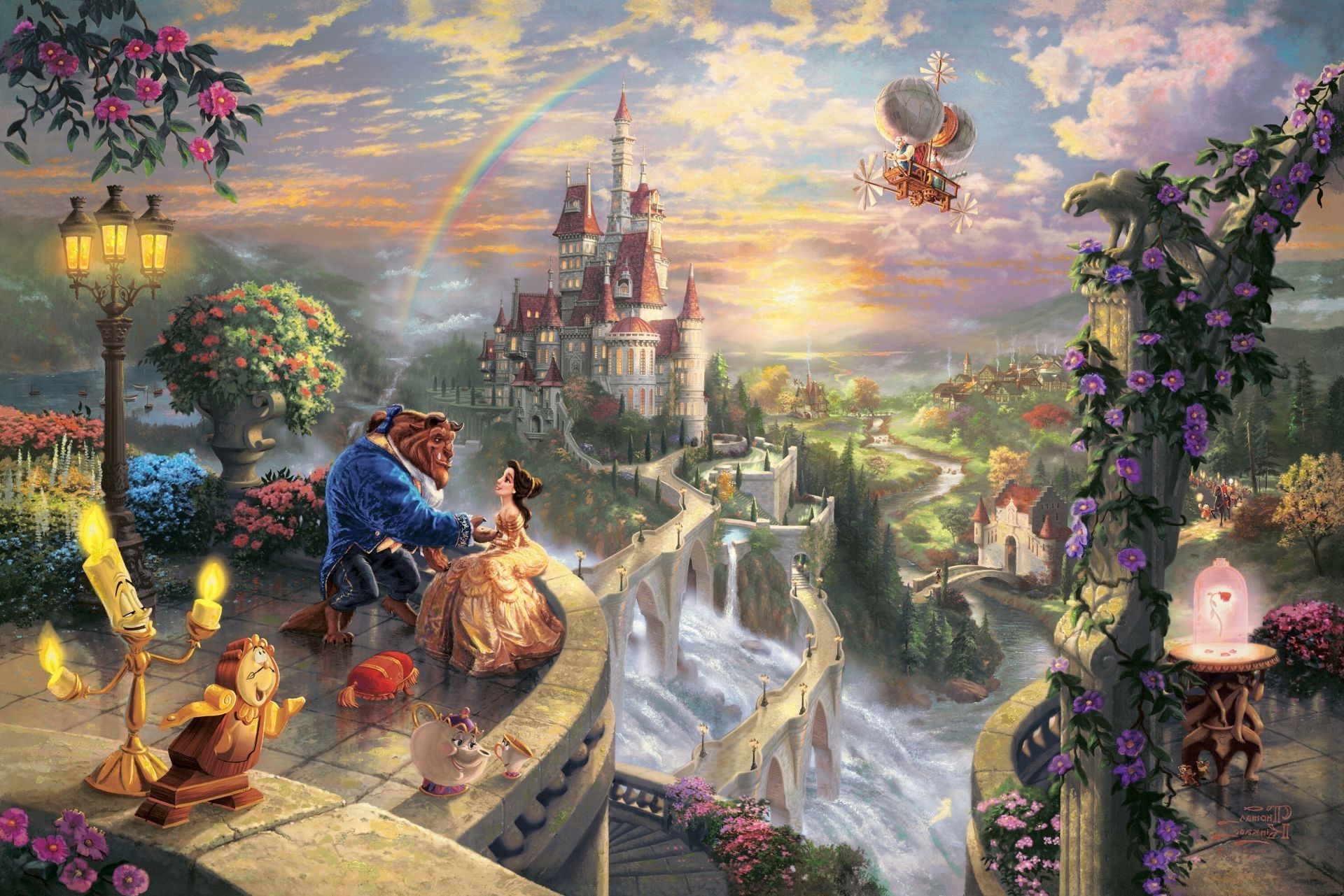 Disney Thomas Kinkade Wallpaper Hd - Disney Wallpaper Beauty And The Beast - HD Wallpaper 