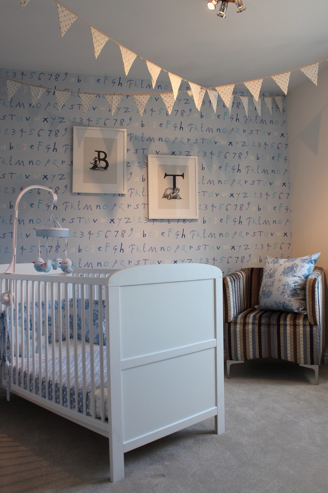 Boys Wallpaper With Traditional Wall Sconces Nursery - Boy Nursery Wallpaper Ideas - HD Wallpaper 
